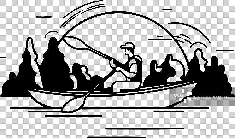 河流皮划艇运动（细线风格）图片素材