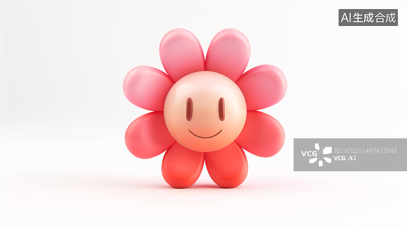 【AI数字艺术】微笑的红色卡通小花C4D图片素材