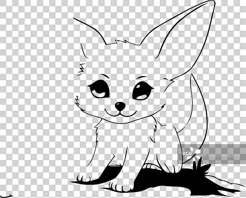 坐在沙滩上的可爱小狐狸卡通图片素材