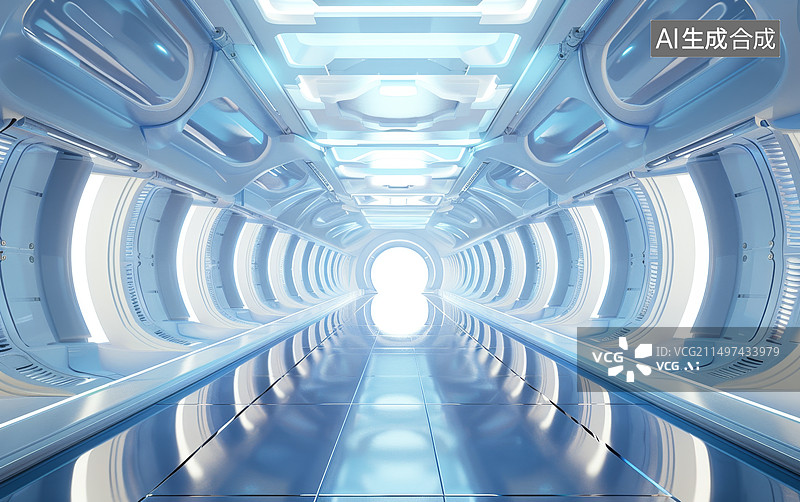【AI数字艺术】白色科幻空间太空仓内部图片素材
