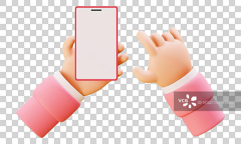 3D渲染的小手拿着手机的素材元素图片素材