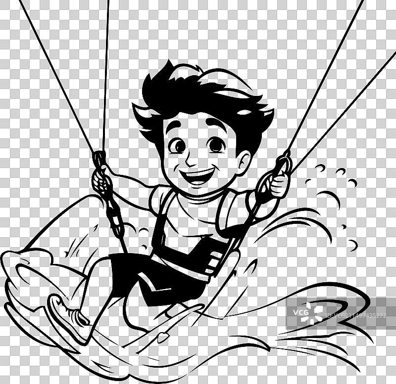 卡通风筝冲浪男孩图片素材