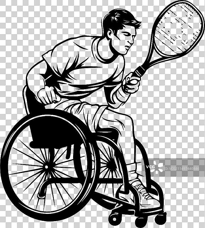 轮椅网球运动员与球拍图片素材