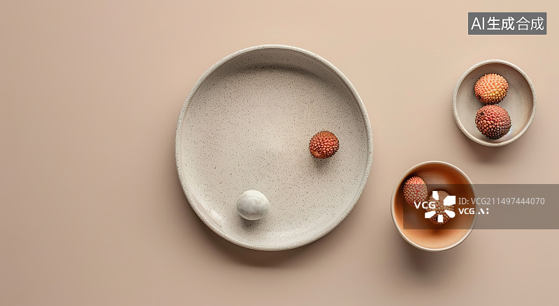 【AI数字艺术】正上方棕色背景的盘子里的鸡蛋照片图片素材