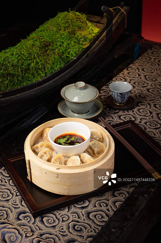 古风餐食照 鲍鱼饭 凉米线 蒸饺图片素材