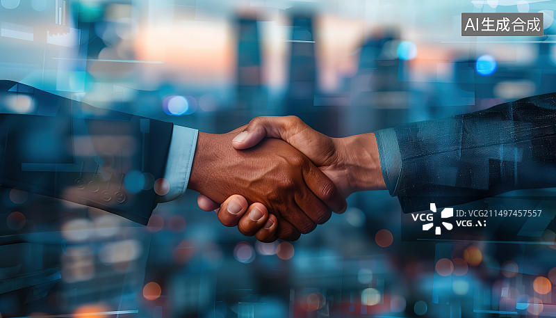 【AI数字艺术】商务人士在办公室里握手的裁剪图像图片素材