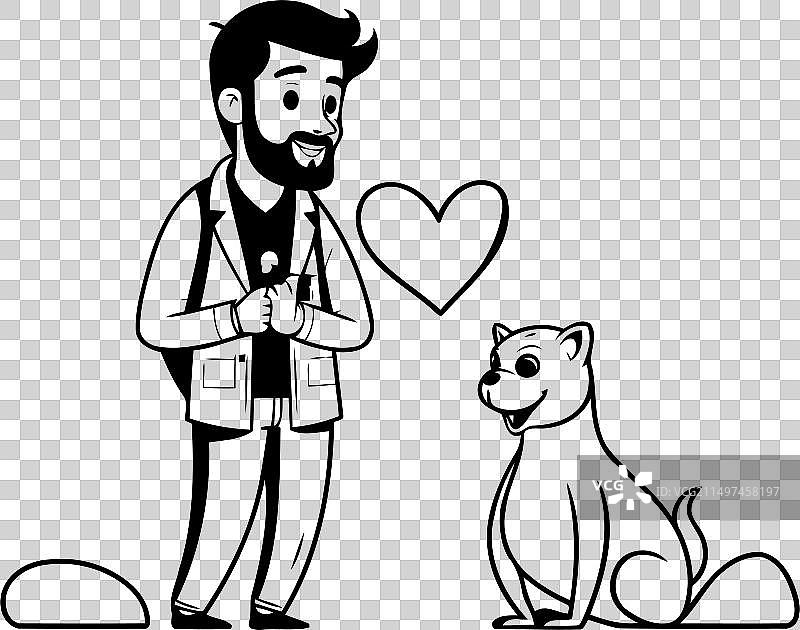 卡通风格的兽医、狗和心图片素材