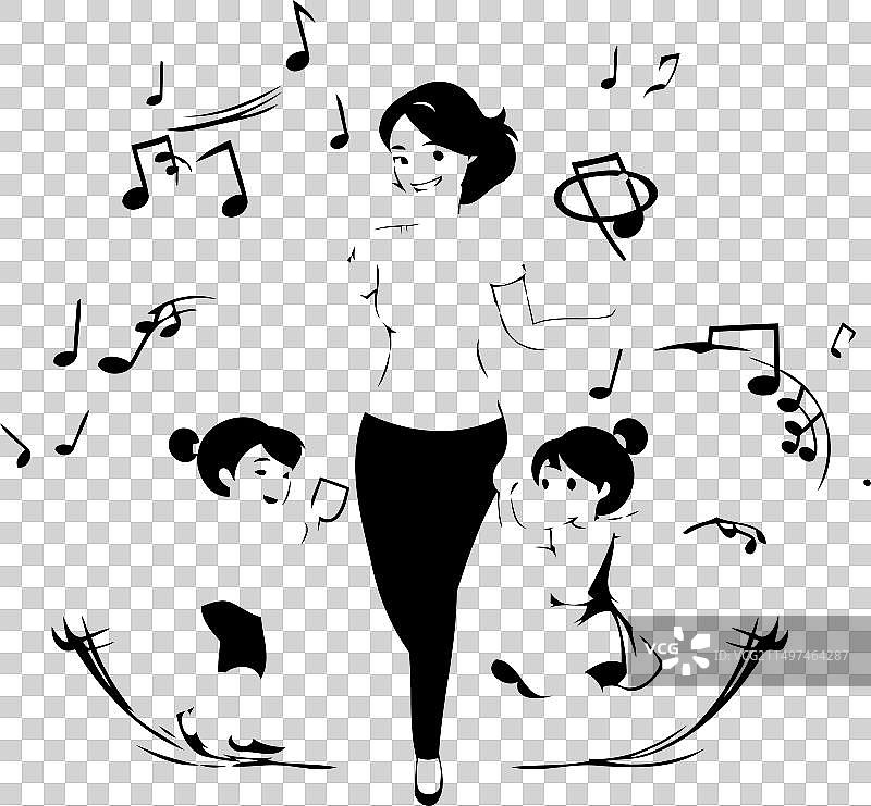 母亲和孩子们演奏乐器图片素材