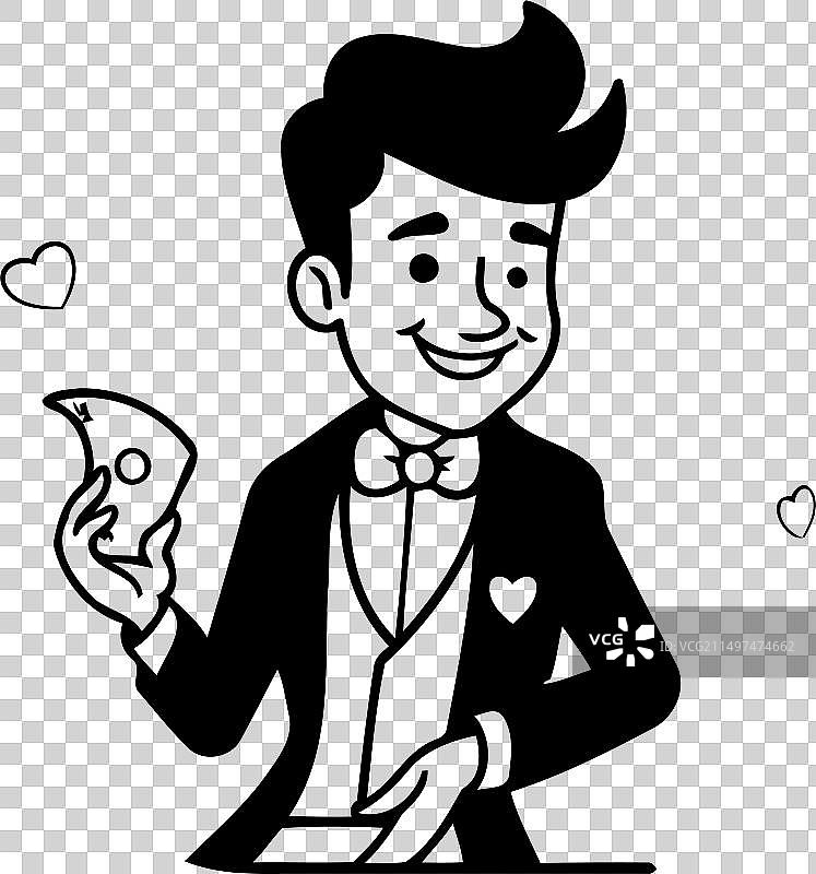 穿燕尾服的新郎手捧红心图片素材