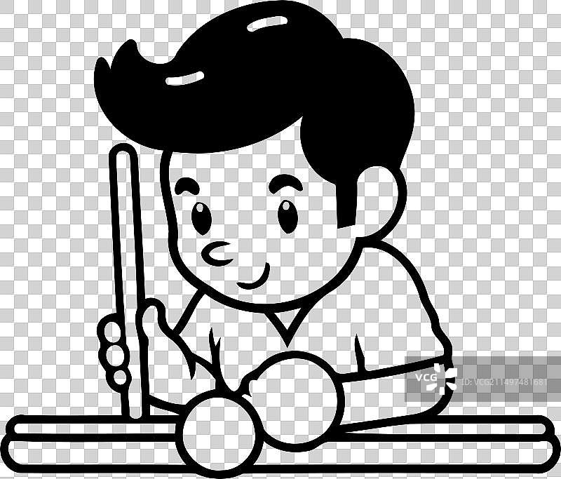 扁平风格的男孩在打台球图片素材