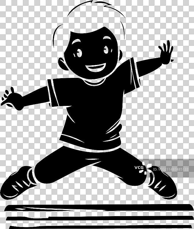 男孩跳在一堆卡通书上图片素材