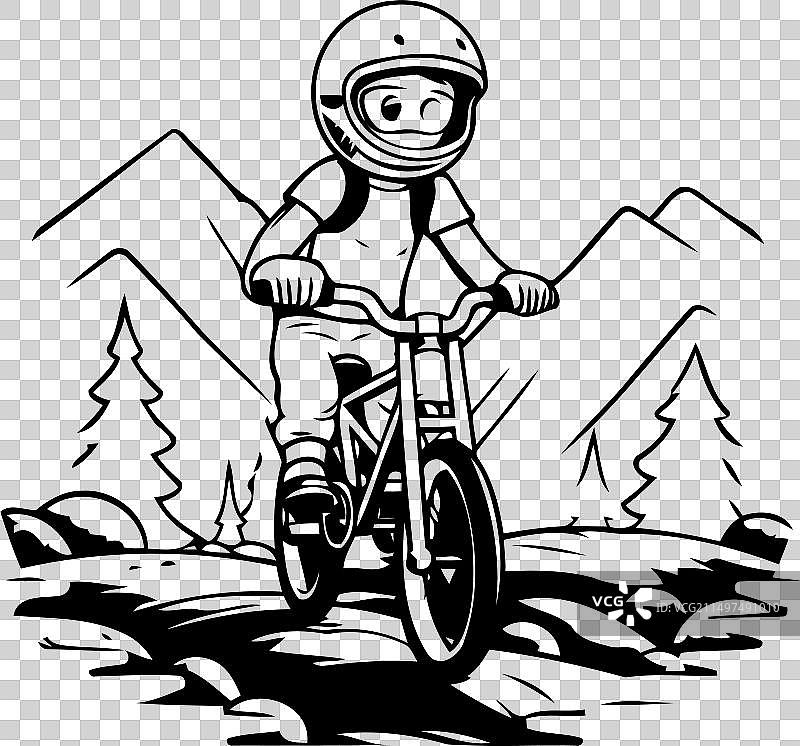 戴头盔的山地自行车骑行者图片素材