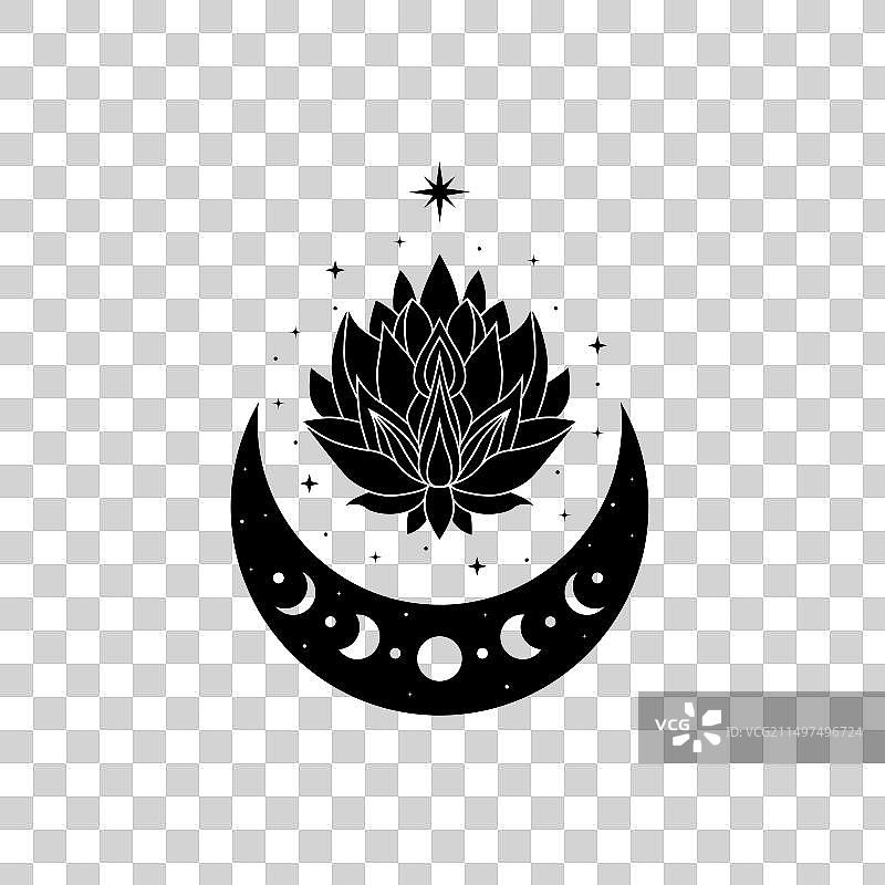 莲花与新月和星星图片素材
