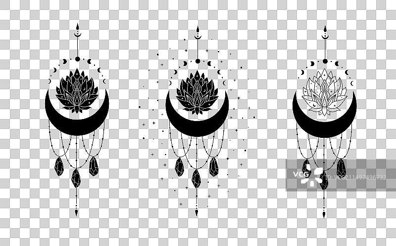 莲花与新月和星星图片素材