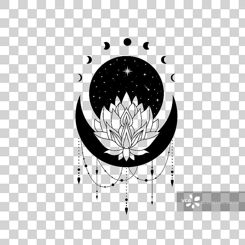 莲花与新月和星星图片素材