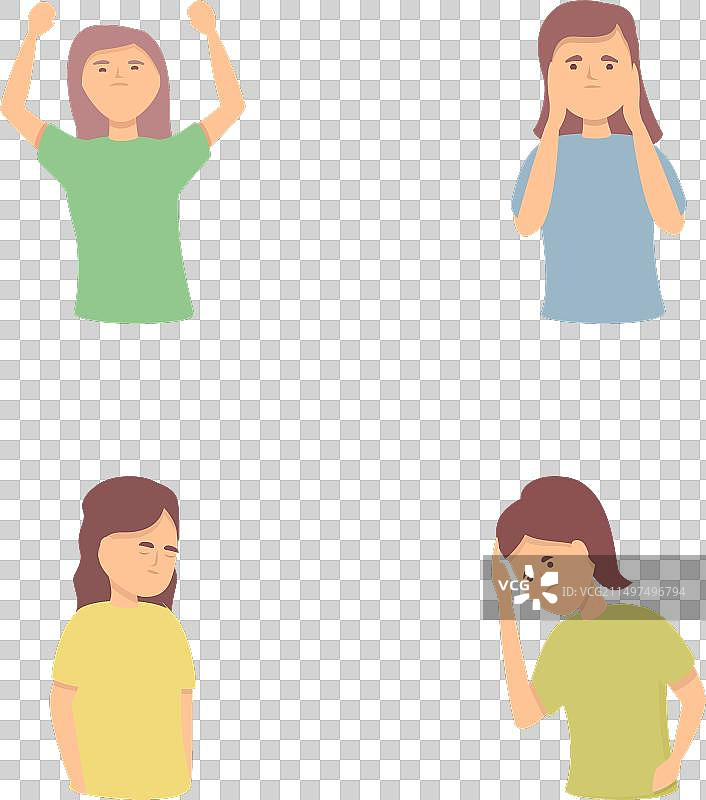 心理障碍图标集与卡通女孩图片素材