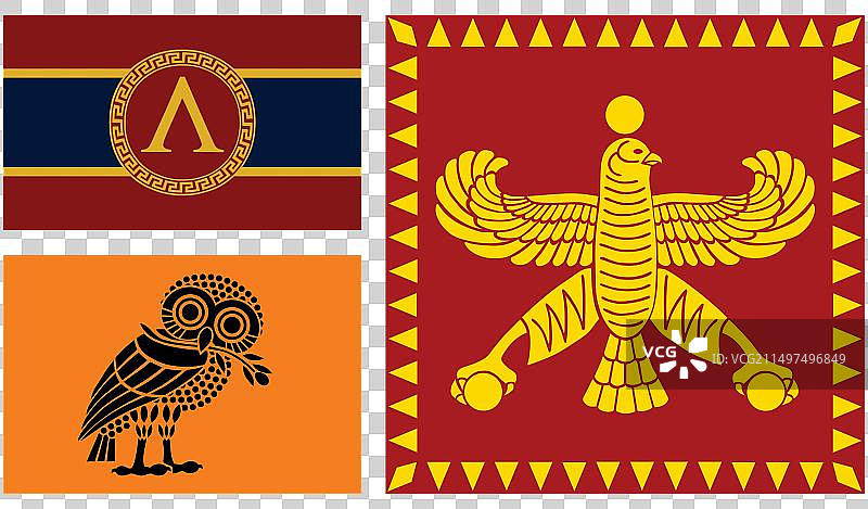 雅典和斯巴达旗帜与波斯帝国旗帜对比图片素材