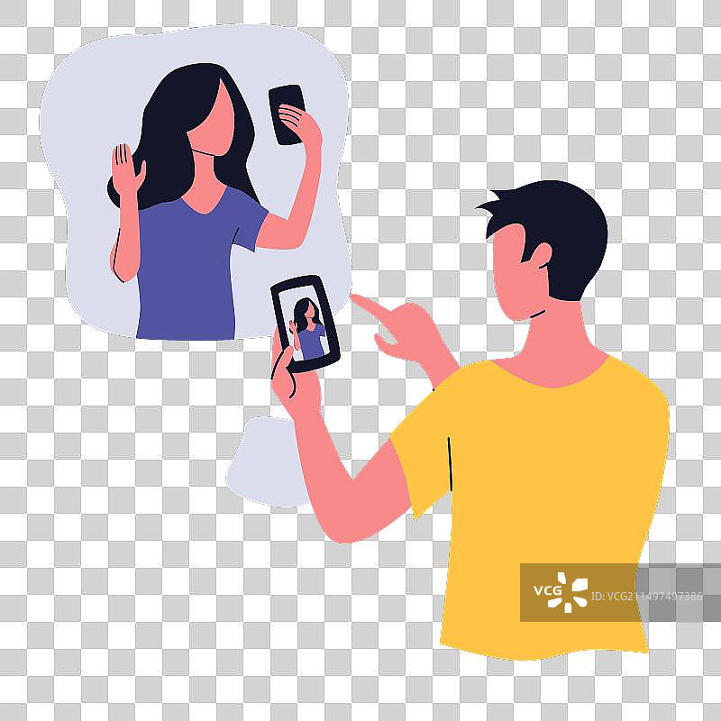 男孩通过视频通话与女孩交流图片素材