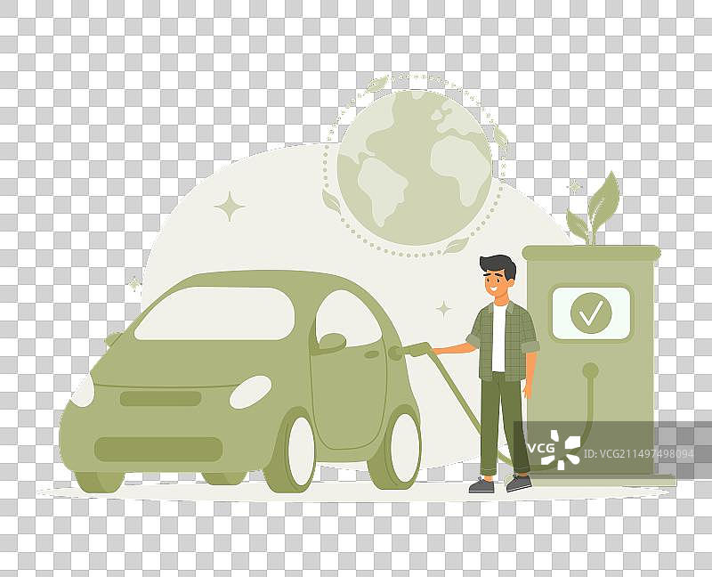 男人在充电站为电动汽车充电图片素材