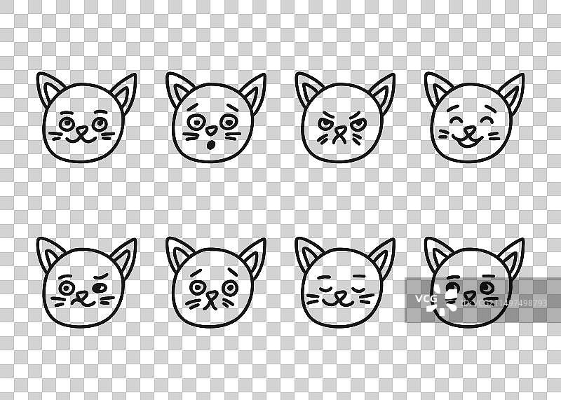 猫头像不同面部表情线条涂鸦图片素材