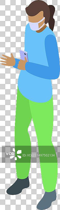 戴医用口罩的女孩进行视频通话2.5D图标图片素材