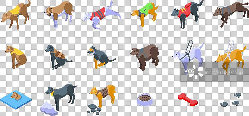 等距船员救援犬图标集图片素材