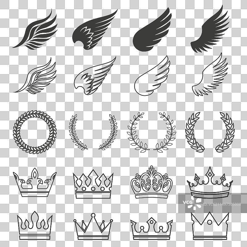 翅膀和皇冠图标集图片素材