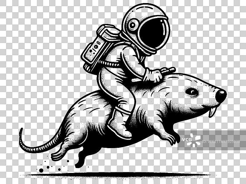 宇航员骑在鼹鼠上手绘图片素材