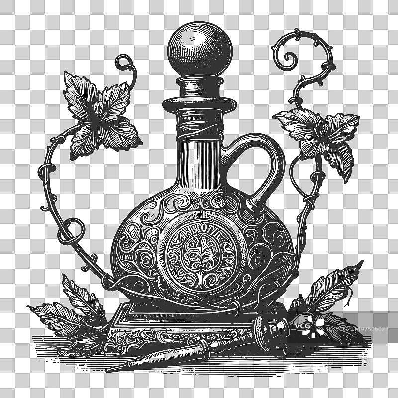 复古苦艾酒瓶雕刻图片素材