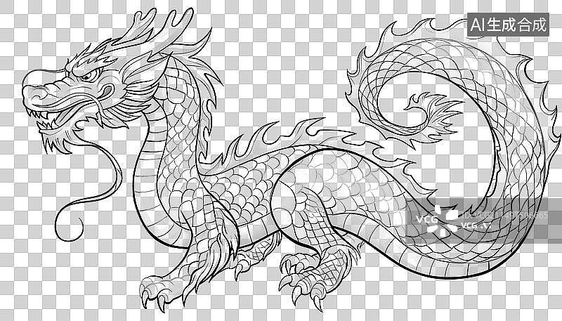 【AI数字艺术】龙线稿插图图片素材