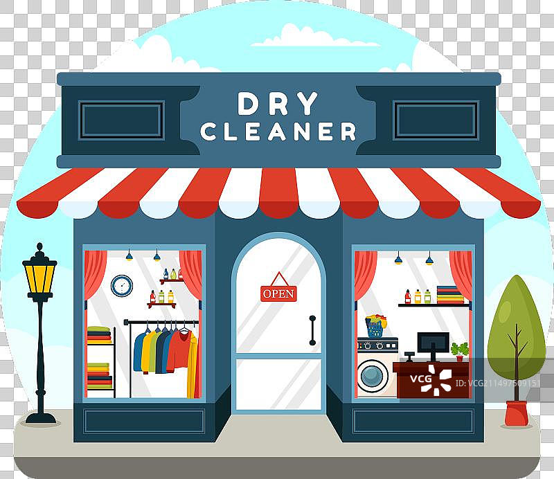 带洗衣机的干洗店服务图片素材