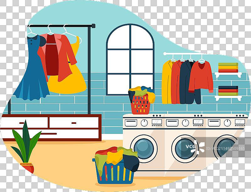 带洗衣机的干洗店服务图片素材