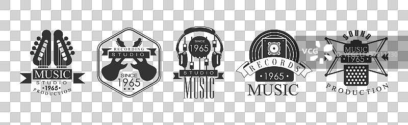 音乐录音棚标签和标志设计图片素材