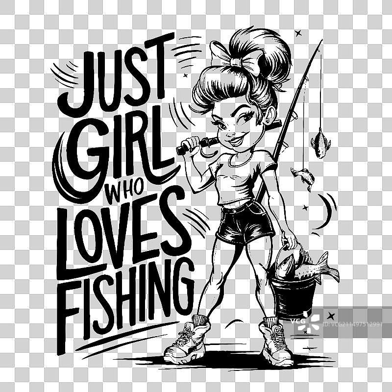 写着“女孩钓鱼”的黄色海报图片素材