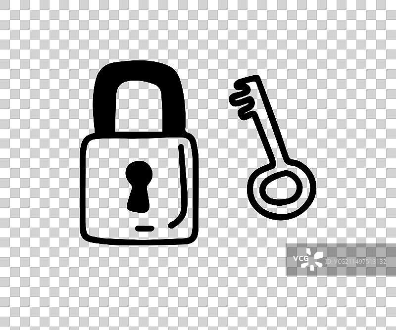 涂鸦锁和钥匙：手绘草图风格图片素材