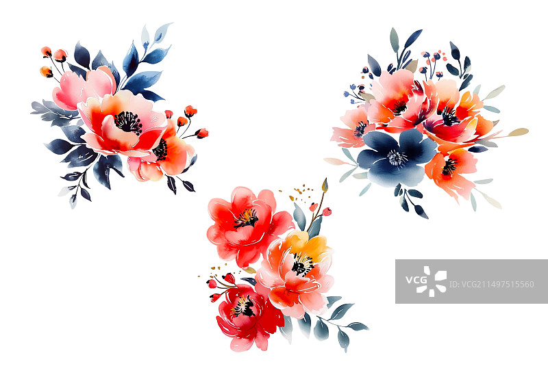 白色背景上的水彩花束图片素材