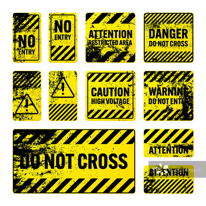带对角线的黄色做旧警示标志图片素材