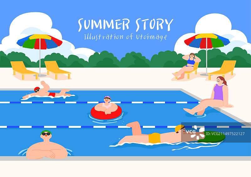 在游泳池里快乐游泳的人们图片素材