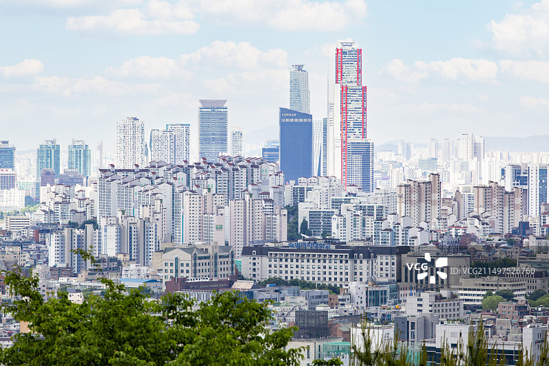 在韩国首尔南山公园俯拍首尔城市风光图片素材