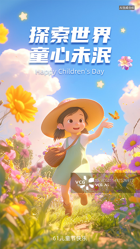 【AI数字艺术】儿童节3D儿童插画海报图片素材
