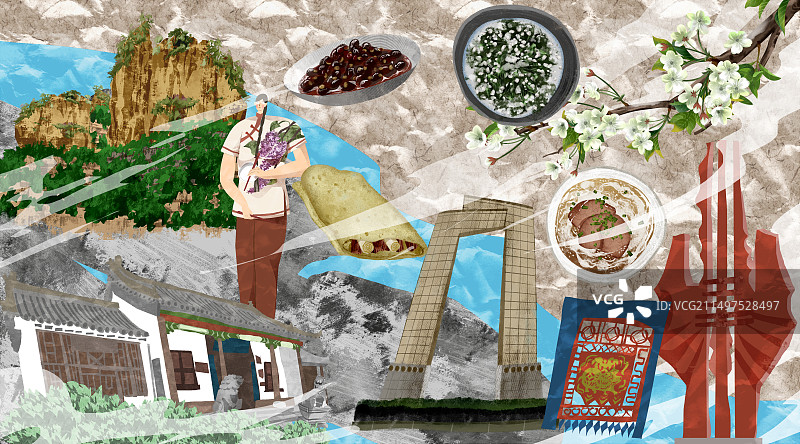 临沂市建筑人文美食插画图片素材