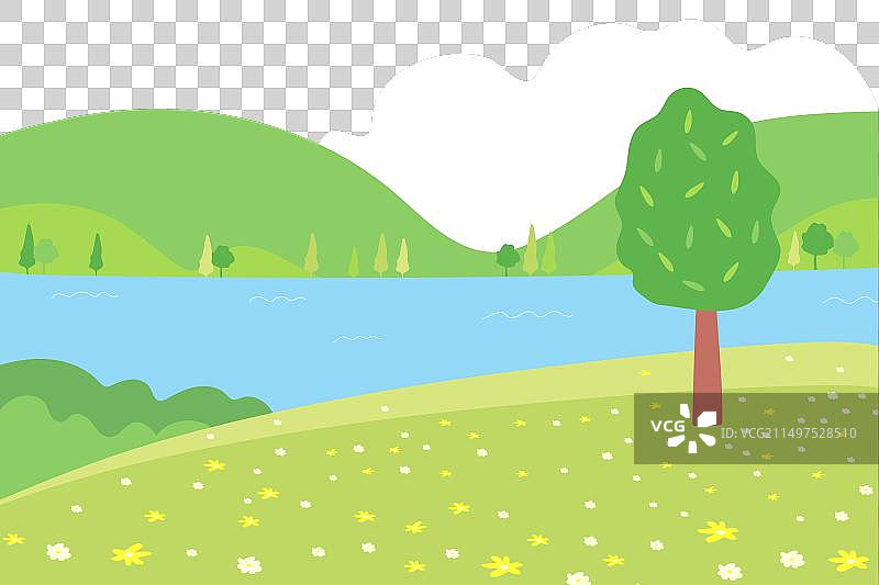 夏季简约山脉花朵风景图片素材