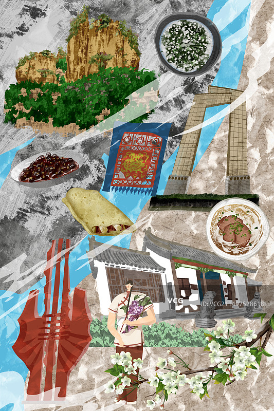 临沂市建筑人文美食插画图片素材