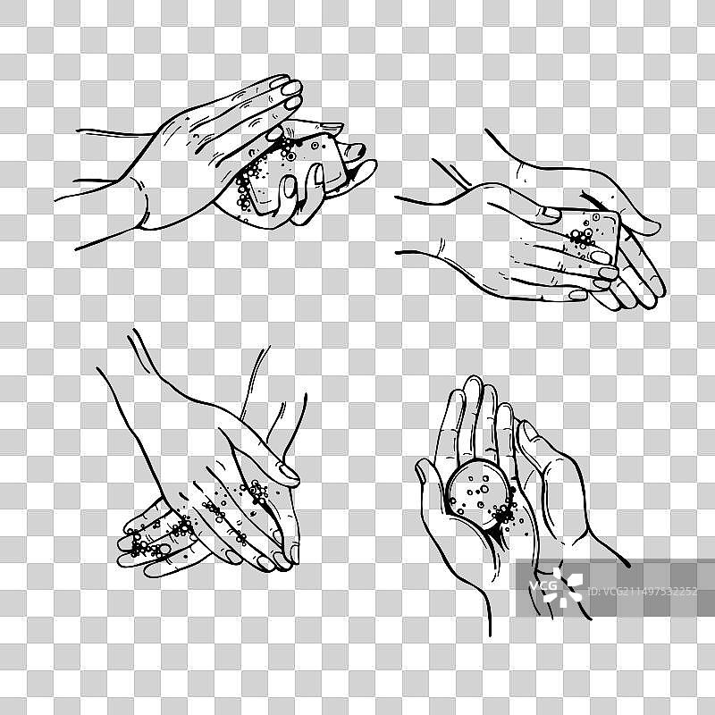 用肥皂洗手的素描图片素材