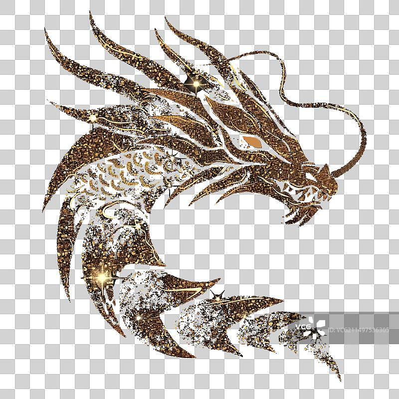 3D金色闪光中国龙奢华图案图片素材