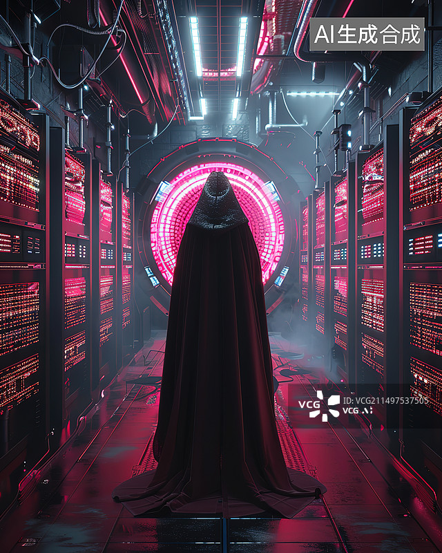 【AI数字艺术】站在灯光下的妇女的后视图图片素材