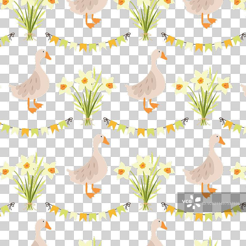 带有鹅的春季无缝图案图片素材