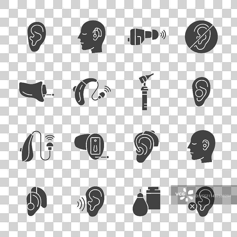 助听器字形图标集听力问题标志图片素材