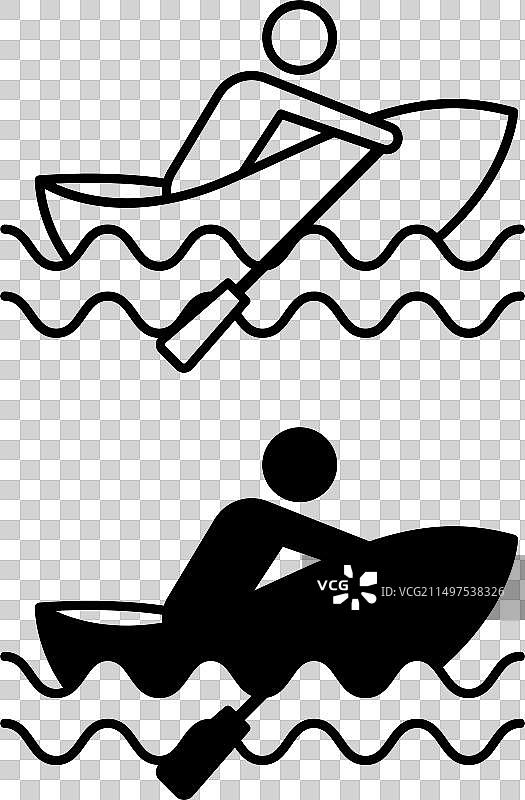黑白划艇图标（人物）图片素材
