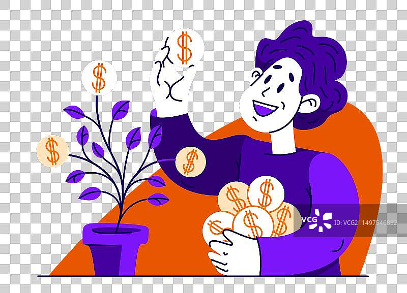 拥有摇钱树的年轻男人图片素材